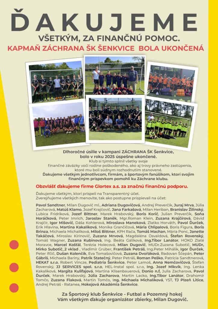 Plagát záchrana ŠK Šenkvice Ďakujeme