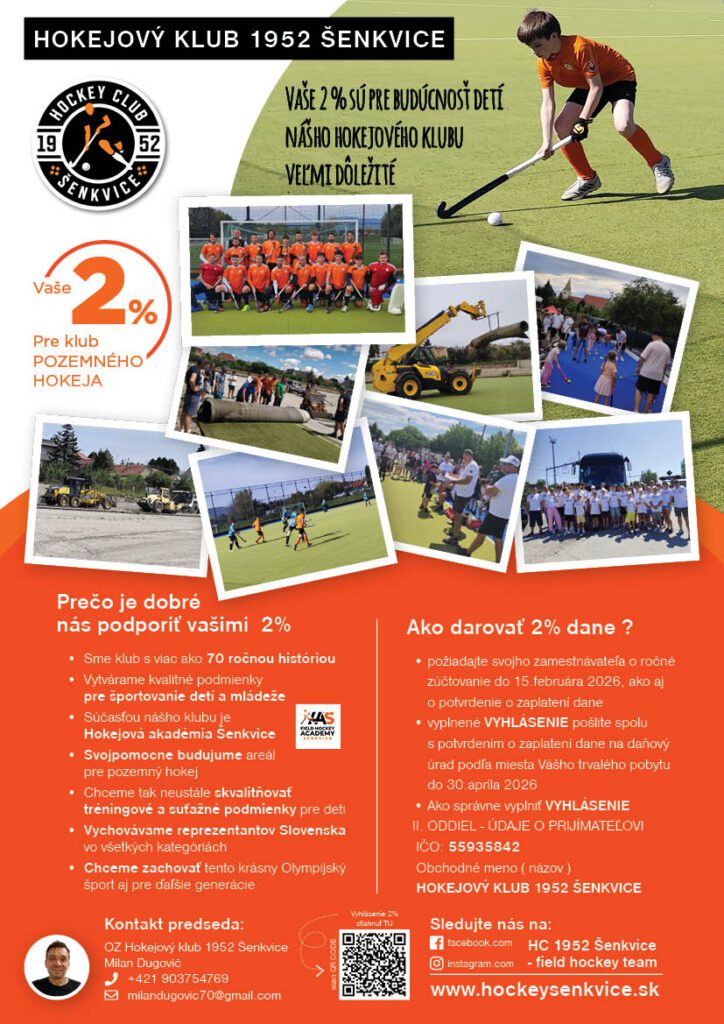 2% pre Pozemný hokej v Šenkviciach